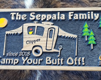 Personalized Pop-up RV Sign, Camper Sign or Tiny House.  Carved Wood Sign Hand painted and Customized - Made in USA