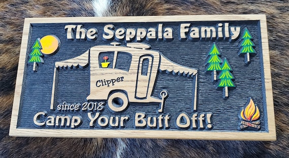 Personalized Pop-up RV Sign, Camper Sign or Tiny House.  Carved Wood Sign Hand painted and Customized - Made in USA