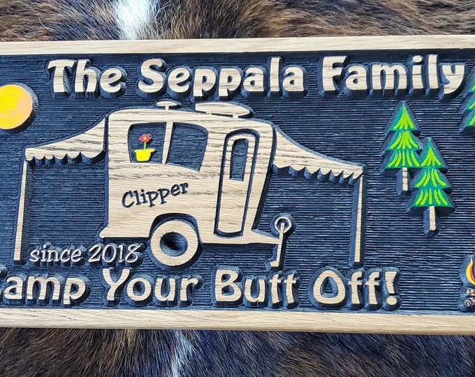 Personalized Pop-up RV Sign, Camper Sign or Tiny House.  Carved Wood Sign Hand painted and Customized - Made in USA