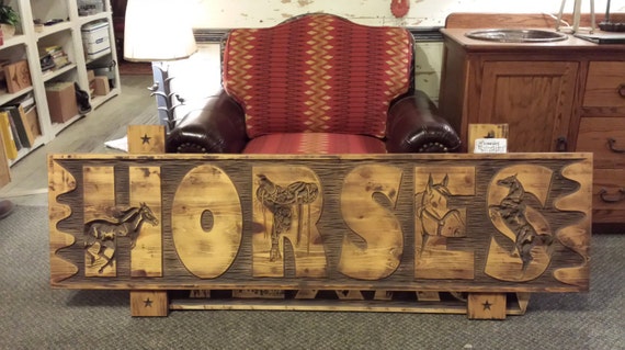 My Horses Large Wall Hanging - Rustic Wall Decor, Custom Bed Headboard, Rustic Wood Carved