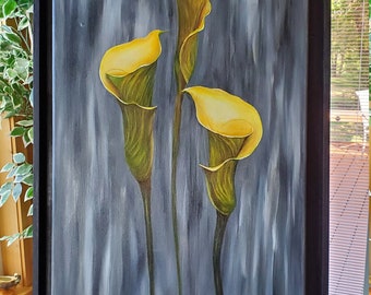 Calla Lilies  - A realistic Oil painting on canvas of yellow Calla Lilies