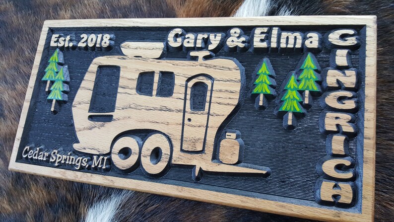 Personalized Camper Sign Life is a Highway Bumper Pull Camper Tiny House Carved Wood Customized Hand painted This is how we Roll RV image 2