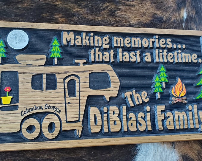 5th Wheel RV Sign - Camping Life is Good - Carved Wood Hand Painted - Made in USA - Glamping