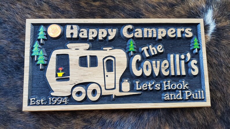 Personalized Camper Sign Life is a Highway Bumper Pull Camper Tiny House Carved Wood Customized Hand painted This is how we Roll RV image 9