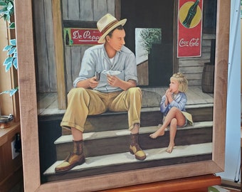 Saturday Treat  - A giclée print on canvas, and custom framed of Dad and daughter enjoying ice cream