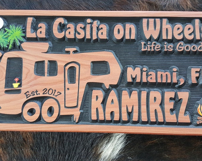 5th Wheel RV Sign - Camping Life is Good - Carved Wood Hand Painted - Made in USA - Glamping