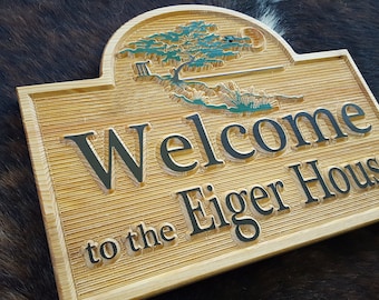 Personalized  Welcome / Address Sign featuring a beautiful Cypress Tree Scene. Carved Wood Sign Customized to your needs.