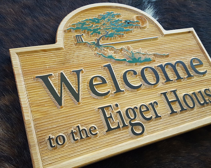 Personalized  Welcome / Address Sign featuring a beautiful Cypress Tree Scene. Carved Wood Sign Customized to your needs.