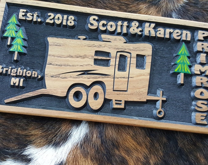 Personalized Bumper Pull RV Toy Hauler Sign - Camping Life is Good Carved Wood - Boys and Their Toys