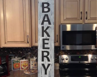 Carved Wood fARMhOUSE Designs - Hand painted Vertical Bakery - Rustic Black and White Look - Made in USA for any Home