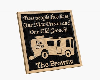Personalized RV Class A Sign - Camping - Two People Live Here Carved wood Sign Hand painted Personalized Customized