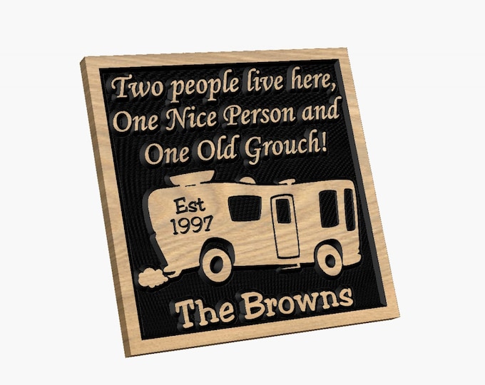 Personalized RV Class A Sign - Camping - Two People Live Here Carved wood Sign Hand painted Personalized Customized