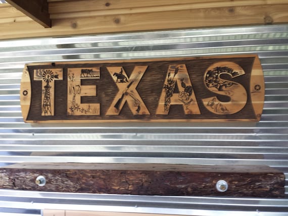 TEXAS Life - Rustic Wall Decor or Head Board for Bed Carved Wood Country or Farm House and Ranch Home