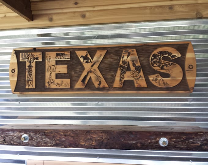 TEXAS Life - Rustic Wall Decor or Head Board for Bed Carved Wood Country or Farm House and Ranch Home