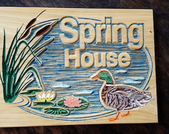 Personalized Lake House  or Beach House Carved Wood Sign or Address Marker