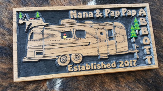 Personalized Airstream Camper Sign - Tiny House - Bumper Pull Camper - Carved Wood Sign Customized