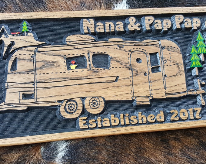 Personalized Airstream Camper Sign - Tiny House - Bumper Pull Camper - Carved Wood Sign Customized