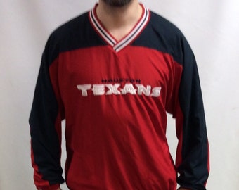 Vintage 2000&#39;s Original Houston Texans Red White & Blue Classic Windbreaker Running Pullover Football Jacket (Size 2XL)