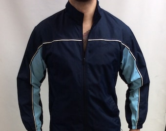 Vintage 90's Original Reebok Navy & Baby Blue Classic Windbreaker Running Jogging Jacket (Size M)
