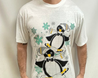 Vintage 80s Penguin Ice Skating T-Shirt (Made in USA)