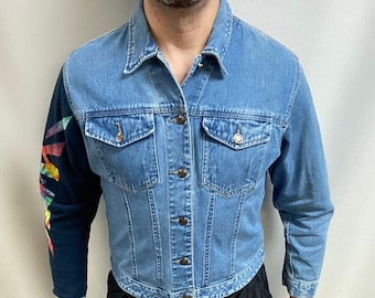 Vintage 90's RARE The Beatles Rock & Roll Legendary Band Custom Made Original Blue Jean Denim St. John’s Bay Jacket (Size XL)