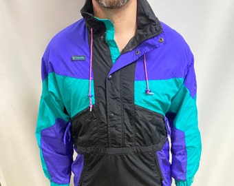 Vintage 90's Columbia Sportswear Purple, Teal & Black Windbreaker Nylon  Skiing Raincoat Jacket (Size S)