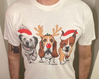 Vintage 90s Puppy Dogs Christmas T-Shirt (Made in USA)