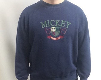 Vintage 90&#39;s Walt Disney Mickey Mouse Classic Navy Blue Original Cartoon Character Sweatshirt (Size XL)