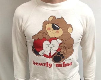 Vintage 80s Bearly Mine Valentine's Teddy Bear Sweatshirt (Size Small)