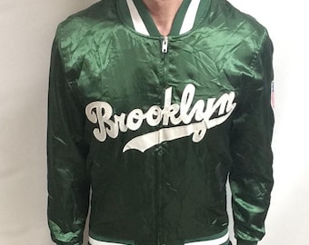 Vintage 90s Brooklyn Baseball Bomber Jacket - Majestic Athletic Green Nylon (Size Medium)