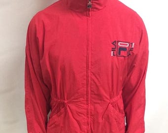 Vintage 90s Fila Red Nylon Windbreaker: Women's Running Jacket (Size Large)