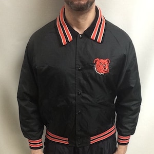 Vintage 90's Original University of Georgia Bulldogs Black College Football Classic Windbreaker Nylon Bomber Jacket Made in USA Size L image 1