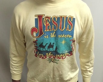 Vintage 90s Jesus Crewneck Sweatshirt: Yellow Hanes XL, Made in USA