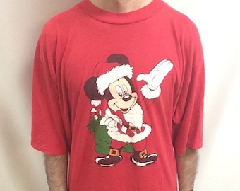 Maglietta oversize natalizia vintage anni '90 Disney World Topolino (prodotta negli USA)