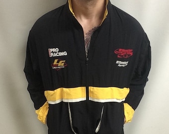 Vintage 90s BFGoodrich NASCAR Windbreaker: Black & Yellow Racing Jacket (Size XL)