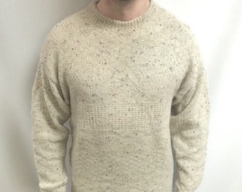 Pull Pendleton crème en laine vierge vintage, fabriqué aux États-Unis (taille L)