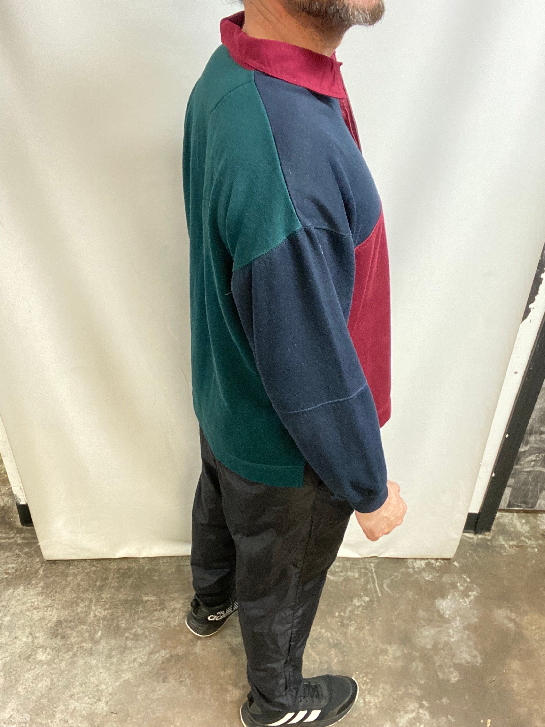 90s BUGLE BOY ツートン スウェット シャツ M チャコール×ブルー