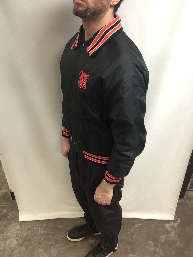 Vintage 90's Original University of Georgia Bulldogs Black College Football Classic Windbreaker Nylon Bomber Jacket Made in USA Size L image 7