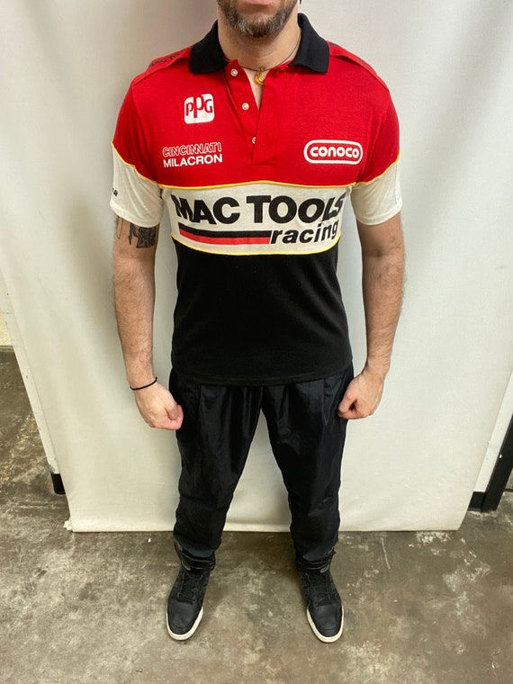 Vintage 70s Racing T-shirt: Conoco Mac Tools Good Year, Red Black