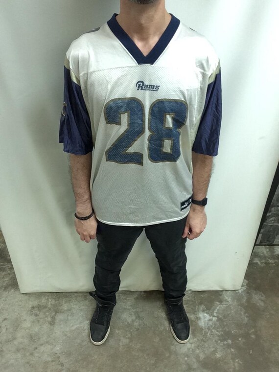 Vintage 90 s St. Louis Rams 28 Marshall Faulk Classic White Blue Gold Original NFL Puma Football Jersey size Adult Large Etsy