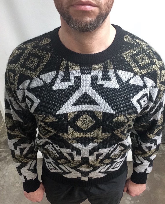 Vintage 90 s Coogi Inspired Colorful Biggie Smalls Style Bill Cosby Picasso All Over Geometrical Patterns Expressions Brand Sweater size L Etsy UK