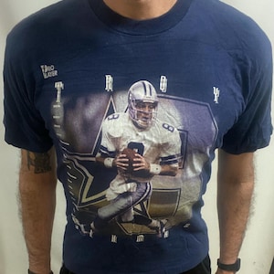 Vintage 90s Dallas Cowboys Troy Aikman T-Shirt: Youth Size 18-20, Made in USA