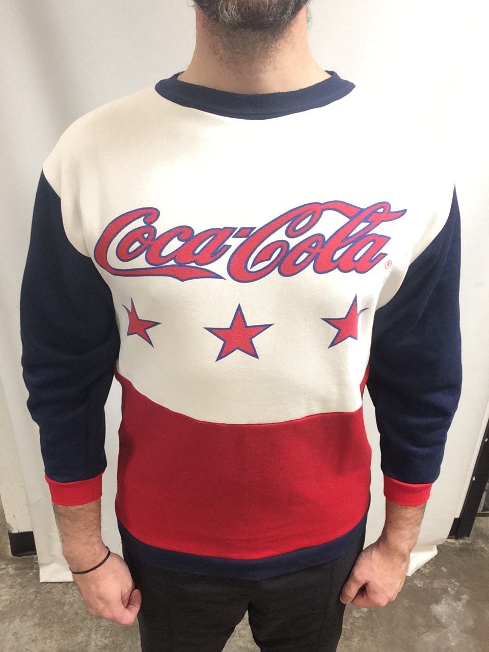 トップス 90s vintage sweat Coca-Cola USA football Vintage 90's Original Coca-cola Soda Company White Navy Blue