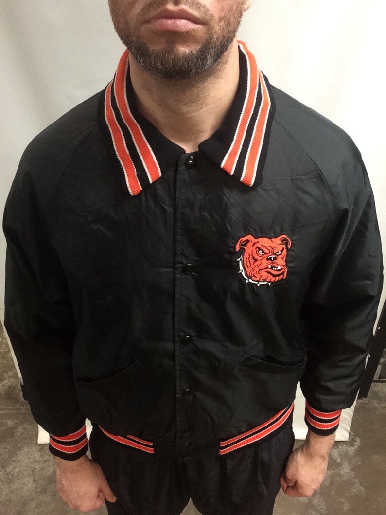 Vintage 90's Original University of Georgia Bulldogs Black College Football Classic Windbreaker Nylon Bomber Jacket Made in USA Size L image 6