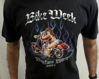 Vintage 2004 Daytona Bike Week T-Shirt: Frau Biker Grafik (Größe Large, hergestellt in USA)