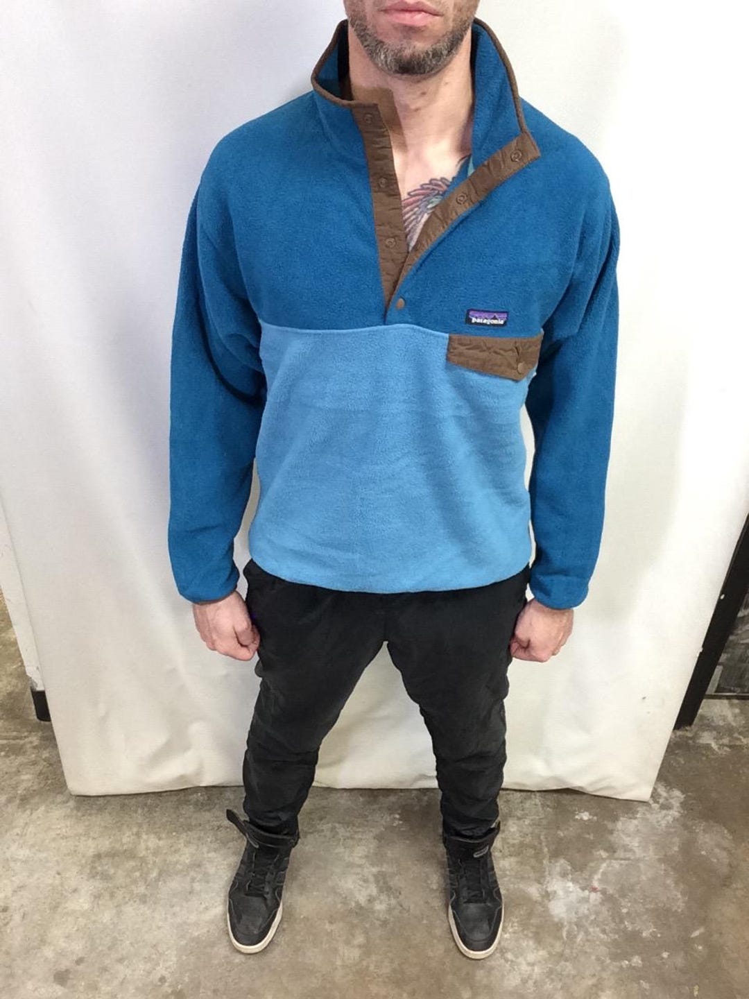 Vintage 90s Patagonia Synchilla Fleece Pullover: Two-tone Blue