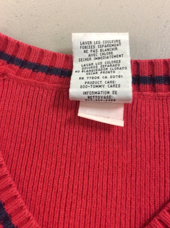 Vintage 90's Tommy Hilfiger Red Knitted V-Neck To… - image 10