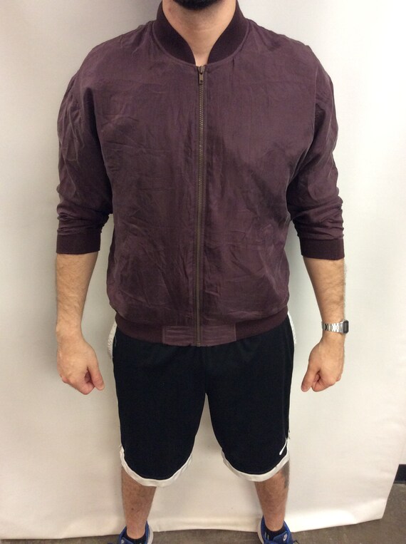 Vintage 90's Maroon Brown Silk Bomber Jacket (Size