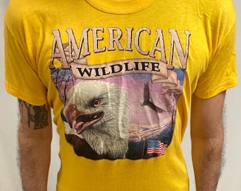 Vintage 90s Bald Eagle Graphic Tee: American Wildlife Print (Size L, Made in USA)