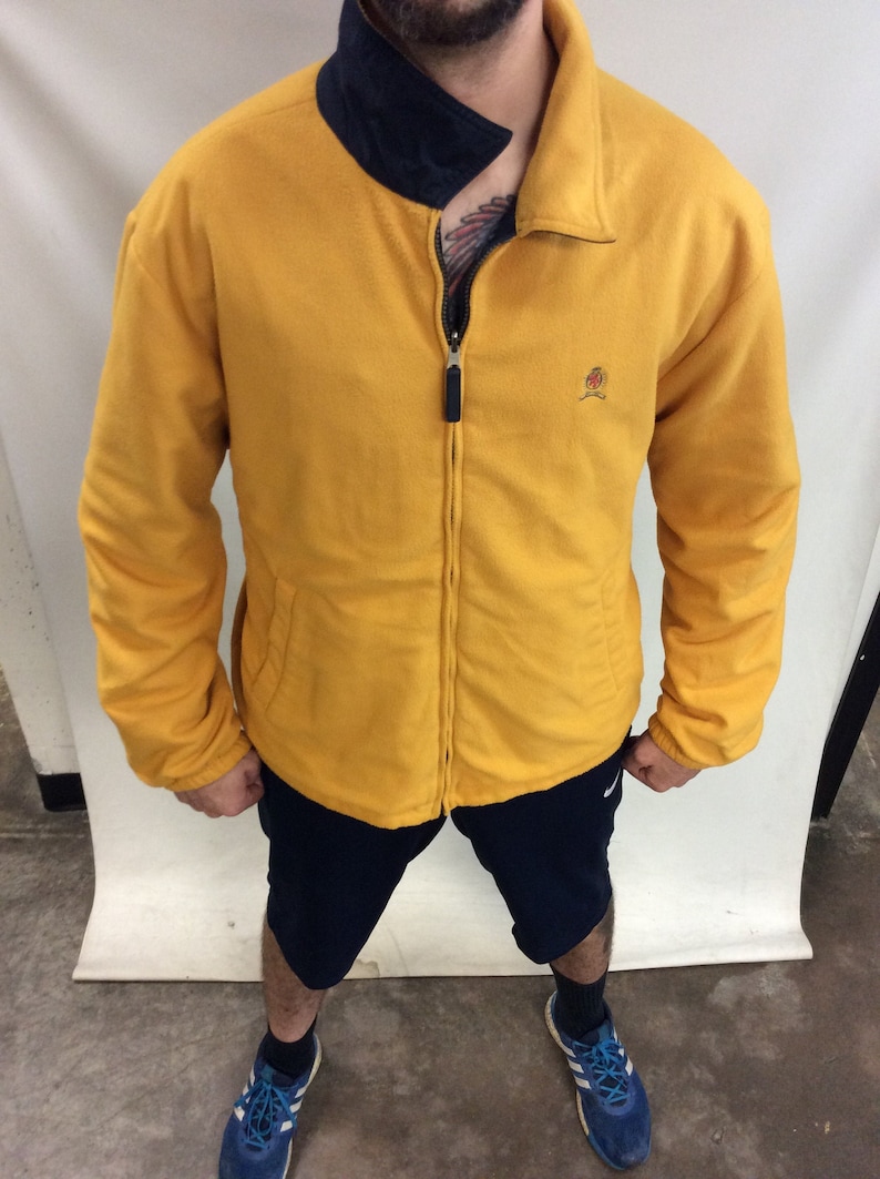 Vintage 90/'s Tommy Hilfiger Navy Blue /& Yellow Reversible Fleece and Nylon Sailing Gear Jacket Size XXL